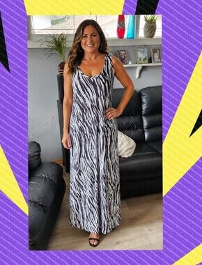 2 Dye 4 Black White Zebra Print Tank Maxi Dress Plus Size XL